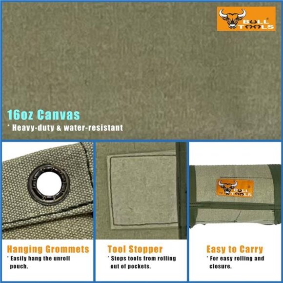 Tool Roll Organizer with 26 Pockets for Wrenches, Metric & SAE Durable Cotton - Picture 5 of 8